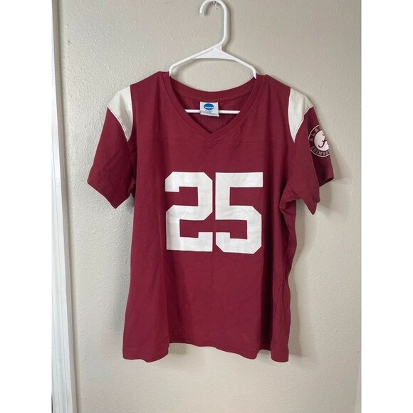 NCAA Tops - Alabama Crimson Tide #25 NCAA Women’s Large Football Jersey T-Shirt Crimson
